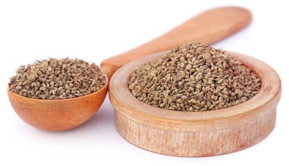 Ajwain seeds in a wooden bowl