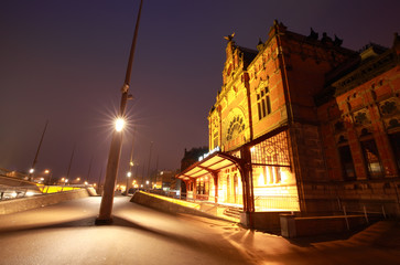 train station in Groningen at night