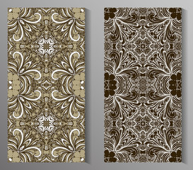 Set of two eamless abstract pattern, hand drawn texture for Wedding, Bridal, Valentine's day or Birthday Invitations. Floral geometric background. Fabric or paper print.