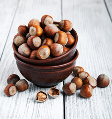 Bowl with hazelnuts