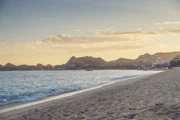 Sandy Beach View of Waves at Beach in Mexico, Cabo San Lucas