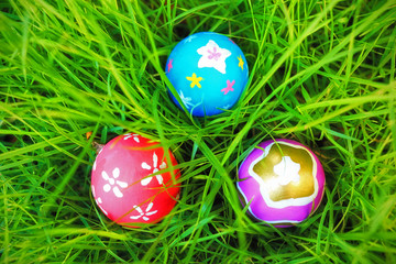 easter eggs on green grass