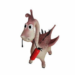 Dragon firefighter with fire extinguisher 3D illustration on white background