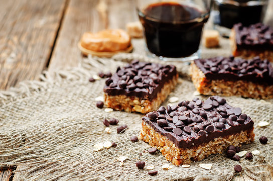 Raw Vegan Dates Oats Peanut Butter Bars With Chocolate Frosting