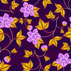 Seamless abstract flower purple and yellow vector wallpaper.