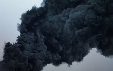 Poster Zwarte wolk van een verschrikkelijke explosie in de lucht © Vadimsadovski