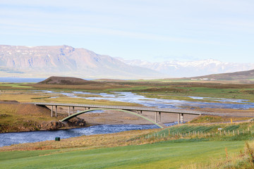 River Fnjoska.  A bridge over the Fnjoska river in Northern Iceland.  The river is located in the beautiful Fnjoskardalur valley.