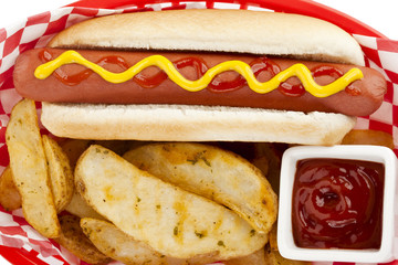 hotdog sandwich and potato fries