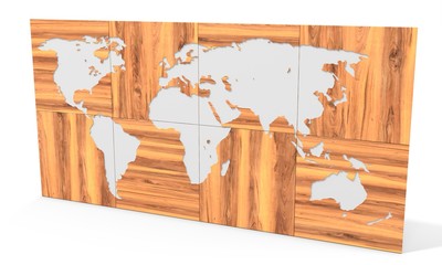 3d  map made of wooden blocks wallpaper