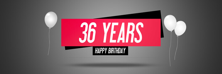 Fototapeta premium Happy Birthday Card Sign - Balloons - Banner - Anniversary - 36 Years Greetings - Illustration