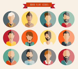 Circle of flat icons. Man, vector illustration, web userpic.