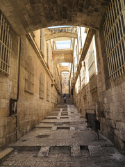 The narrow streets of the old city of Jerusalem, Israel