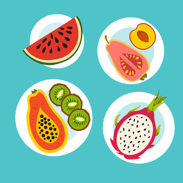Healthy food, fruit. Cartoon flat style. Vector illustration