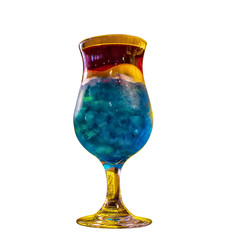 colored cocktail glass with ice and lemon isolate