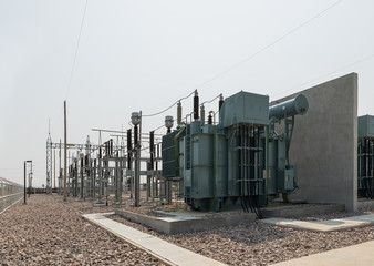 The high voltage equipment in the outdoor electrical substation