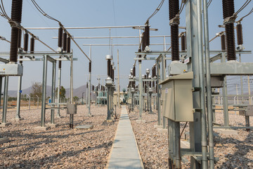 The high voltage equipment in the outdoor electrical substation