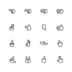 sixteen flat style hand icons isolated on white background