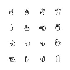 sixteen flat style hand icons isolated on white background