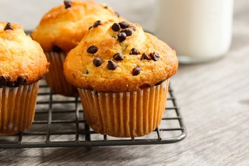 Chocolate chip Breakfast muffins close up