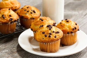 Chocolate chip Breakfast muffins close up