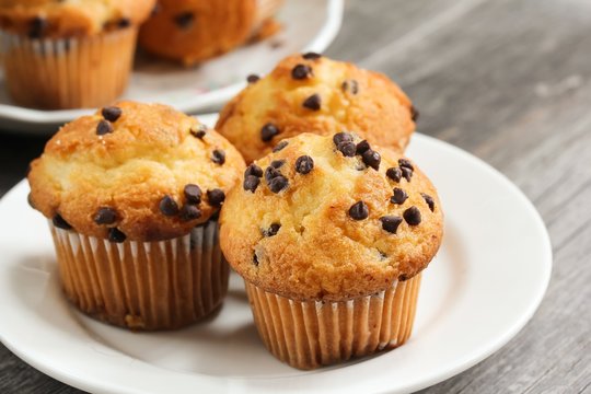 Chocolate chip Breakfast muffins close up