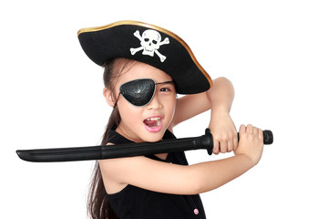 Pirate girl isolated white background