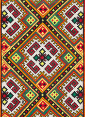 national ornament on textile, photo of ethnic decoration, handmade needlework