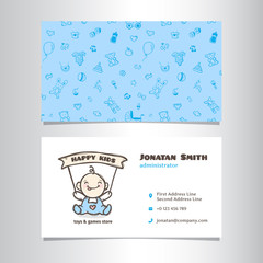 Vector business card template with cute baby shop logo