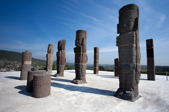 Toltec warriors. Ancient ruins of Tula de Allende