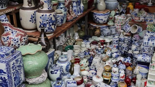 Variety of Chinese ceramics at the flea market in Beijing