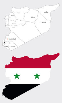 Syrien karte, mit Syrien flagge, mit Grenzen der Provinzen und Hauptstädte