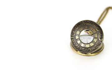 vintage pocket clock on white background