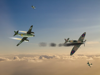 World War 2 German Jet Fighter attacking British illustration