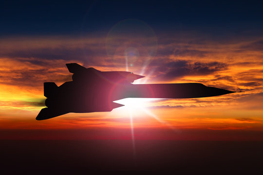 A 1970's cold war era first generation stealth reconessiance plan that can fly at Mach 3. Fyling at sunset or sunrise. (Computer image, artist's impression)