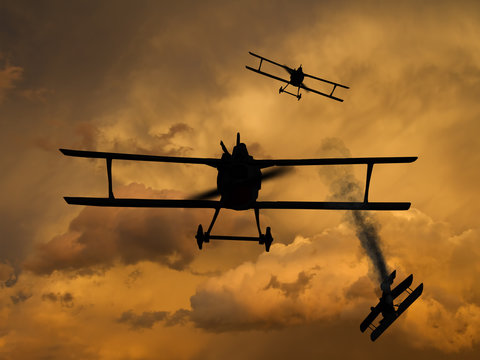 World War One Aircraft In A Dogfight