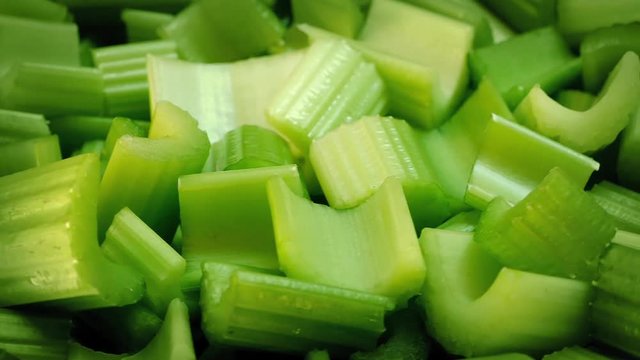 Celery Pieces Rotating Closeup