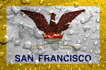 Fotobehang flag of San Francisco with rain drops © daniel0