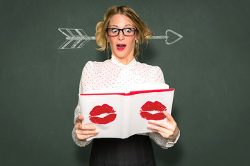 Single woman shocked by steamy romance erotica novel learning dating tips