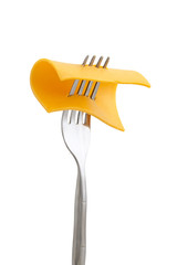 slice of cheese in fork