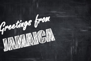 Chalkboard background with chalk letters: Greetings from jamaica