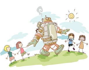 Steampunk Stickman Kids Robot Walk