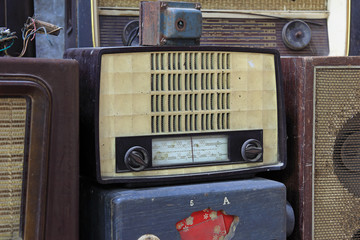 Grungy retro wooden radio