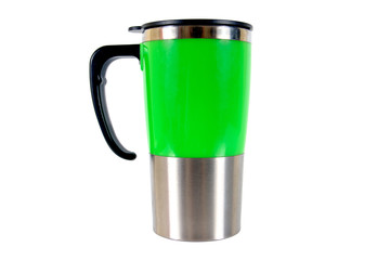 Green aluminum mug isolated on white background