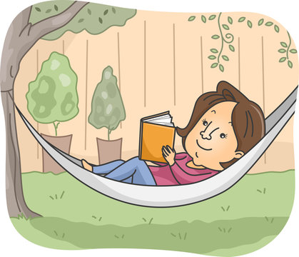 recommend clip art: Girl Book Hammock Garden Read