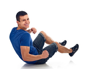 Fototapeta na wymiar young man exercise bench working abdominal