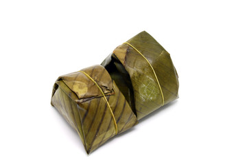 Banana leaf wrapped rice on isolate background