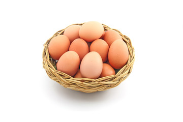 Easter egg in a basket isolated on a white background