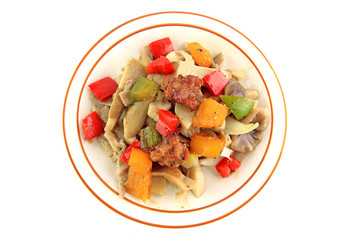 Fried mushrooms with Paprika and pork