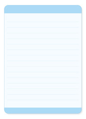 Light Blue Vertical Notepad Paper with Lines Header and Footer Isolated on White Background Illustration