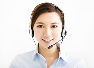 Smiling agent bueiness woman with headsets
